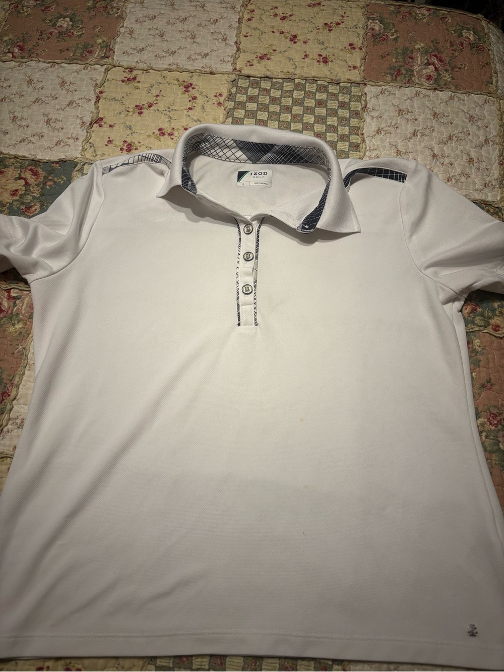 IZOD Women’s White Polo Golf Shirt with Contrast Trim Large